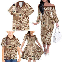 Samoa Tapa Family Matching Off Shoulder Long Sleeve Dress and Hawaiian Shirt Siapo Mix Tatau Patterns LT7 - Polynesian Pride