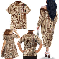 Samoa Tapa Family Matching Off Shoulder Long Sleeve Dress and Hawaiian Shirt Siapo Mix Tatau Patterns LT7 - Polynesian Pride