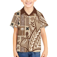Samoa Tapa Family Matching Short Sleeve Bodycon Dress and Hawaiian Shirt Siapo Mix Tatau Patterns LT7 Son's Shirt Beige - Polynesian Pride