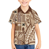 Samoa Tapa Family Matching Tank Maxi Dress and Hawaiian Shirt Siapo Mix Tatau Patterns LT7 Son's Shirt Beige - Polynesian Pride
