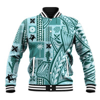 Samoa Tapa Baseball Jacket Siapo Mix Tatau Patterns - Teal LT7 Unisex Teal - Polynesian Pride