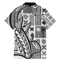 Samoa Tapa Family Matching Off Shoulder Short Dress and Hawaiian Shirt Siapo Mix Tatau Patterns - White LT7 - Polynesian Pride