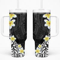 Hawaii Aloha Tumbler With Handle Plumeria Vintage - Black