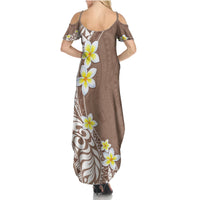 Hawaii Aloha Family Matching Summer Maxi Dress and Hawaiian Shirt Plumeria Vintage - Brown LT7 - Polynesian Pride