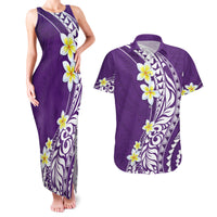 Hawaii Aloha Couples Matching Tank Maxi Dress and Hawaiian Shirt Plumeria Vintage - Violet LT7 Violet - Polynesian Pride