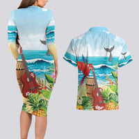 Aloha Honolulu Festival Couples Matching Long Sleeve Bodycon Dress and Hawaiian Shirt Ukulele By The Shore LT7 - Polynesian Pride