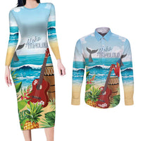 Aloha Honolulu Festival Couples Matching Long Sleeve Bodycon Dress and Long Sleeve Button Shirt Ukulele By The Shore LT7 Art - Polynesian Pride