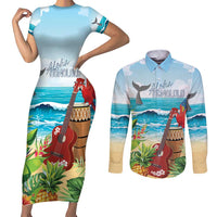 Aloha Honolulu Festival Couples Matching Short Sleeve Bodycon Dress and Long Sleeve Button Shirt Ukulele By The Shore LT7 Art - Polynesian Pride