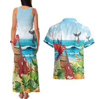 Aloha Honolulu Festival Couples Matching Tank Maxi Dress and Hawaiian Shirt Ukulele By The Shore LT7 - Polynesian Pride