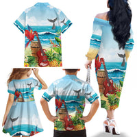 Aloha Honolulu Festival Family Matching Off The Shoulder Long Sleeve Dress and Hawaiian Shirt Ukulele By The Shore LT7 - Polynesian Pride