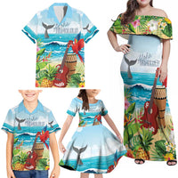 Aloha Honolulu Festival Family Matching Off Shoulder Maxi Dress and Hawaiian Shirt Ukulele By The Shore LT7 - Polynesian Pride