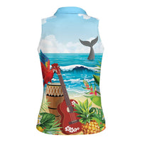 Aloha Honolulu Festival Women Sleeveless Polo Shirt Ukulele By The Shore LT7 - Polynesian Pride