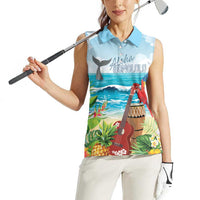Aloha Honolulu Festival Women Sleeveless Polo Shirt Ukulele By The Shore LT7 - Polynesian Pride