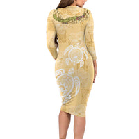 Aloha Honolulu Festival Family Matching Long Sleeve Bodycon Dress and Hawaiian Shirt Hawaii Kapa Mix Flowers Lei LT7 - Polynesian Pride