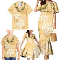 Aloha Honolulu Festival Family Matching Mermaid Dress and Hawaiian Shirt Hawaii Kapa Mix Flowers Lei LT7 - Polynesian Pride