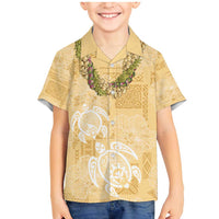 Aloha Honolulu Festival Family Matching Mermaid Dress and Hawaiian Shirt Hawaii Kapa Mix Flowers Lei LT7 Son's Shirt Yellow - Polynesian Pride