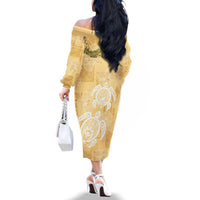 Aloha Honolulu Festival Family Matching Off The Shoulder Long Sleeve Dress and Hawaiian Shirt Hawaii Kapa Mix Flowers Lei LT7 - Polynesian Pride