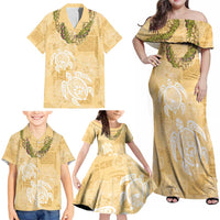 Aloha Honolulu Festival Family Matching Off Shoulder Maxi Dress and Hawaiian Shirt Hawaii Kapa Mix Flowers Lei LT7 - Polynesian Pride