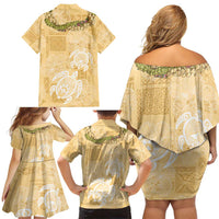 Aloha Honolulu Festival Family Matching Off Shoulder Short Dress and Hawaiian Shirt Hawaii Kapa Mix Flowers Lei LT7 - Polynesian Pride