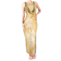 Aloha Honolulu Festival Tank Maxi Dress Hawaii Kapa Mix Flowers Lei LT7 Women Yellow - Polynesian Pride