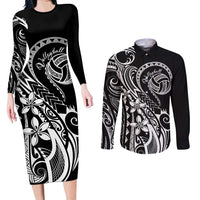 Polynesia Beach Volleyball Personalized Couples Matching Long Sleeve Bodycon Dress and Long Sleeve Button Shirt Basic