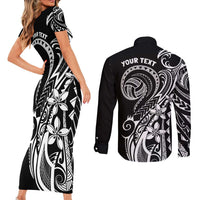 Polynesia Beach Volleyball Personalized Couples Matching Short Sleeve Bodycon Dress and Long Sleeve Button Shirt Basic