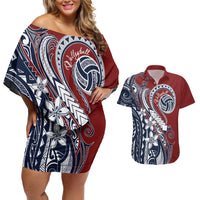 Polynesia Beach Volleyball Personalized Couples Matching Off Shoulder Short Dress and Hawaiian Shirt Special