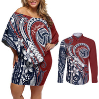 Polynesia Beach Volleyball Personalized Couples Matching Off Shoulder Short Dress and Long Sleeve Button Shirt Special