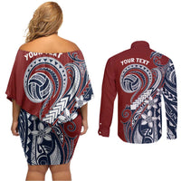 Polynesia Beach Volleyball Personalized Couples Matching Off Shoulder Short Dress and Long Sleeve Button Shirt Special