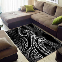 Polynesia Plumeria Lei Area Rug Black Curves Motif