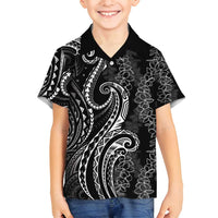 Polynesia Plumeria Lei Family Matching Long Sleeve Bodycon Dress and Hawaiian Shirt Black Curves Motif LT7 Son's Shirt Black - Polynesian Pride