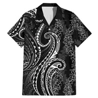 Polynesia Plumeria Lei Family Matching Mermaid Dress and Hawaiian Shirt Black Curves Motif LT7 Dad's Shirt - Short Sleeve Black - Polynesian Pride