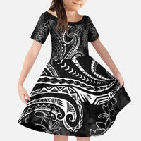 Polynesia Plumeria Lei Family Matching Off Shoulder Maxi Dress and Hawaiian Shirt Black Curves Motif LT7 Daughter's Dress Black - Polynesian Pride