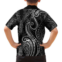 Polynesia Plumeria Lei Family Matching Off Shoulder Short Dress and Hawaiian Shirt Black Curves Motif LT7 - Polynesian Pride