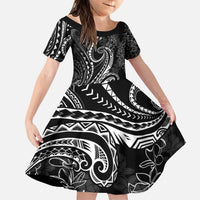 Polynesia Plumeria Lei Family Matching Puletasi and Hawaiian Shirt Black Curves Motif LT7 Daughter's Dress Black - Polynesian Pride