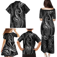 Polynesia Plumeria Lei Family Matching Puletasi and Hawaiian Shirt Black Curves Motif LT7 - Polynesian Pride