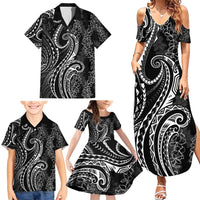 Polynesia Plumeria Lei Family Matching Summer Maxi Dress and Hawaiian Shirt Black Curves Motif LT7 - Polynesian Pride