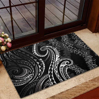 Polynesia Plumeria Lei Rubber Doormat Black Curves Motif