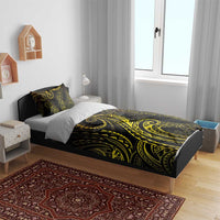Polynesia Plumeria Lei Bedding Set Black Gold Curves Motif