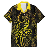 Polynesia Plumeria Lei Family Matching Mermaid Dress and Hawaiian Shirt Black Gold Curves Motif LT7 Dad's Shirt - Short Sleeve Gold - Polynesian Pride