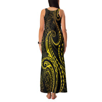 Polynesia Plumeria Lei Family Matching Tank Maxi Dress and Hawaiian Shirt Black Gold Curves Motif LT7 - Polynesian Pride