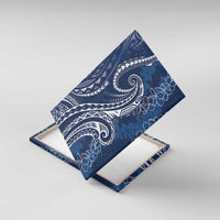 Polynesia Plumeria Lei Canvas Wall Art Navy Blue Curves Motif