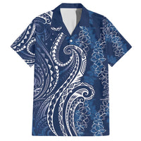 Polynesia Plumeria Lei Family Matching Long Sleeve Bodycon Dress and Hawaiian Shirt Navy Blue Curves Motif LT7 Dad's Shirt - Short Sleeve Navy Blue - Polynesian Pride