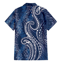 Polynesia Plumeria Lei Family Matching Mermaid Dress and Hawaiian Shirt Navy Blue Curves Motif LT7 - Polynesian Pride