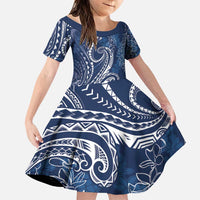 Polynesia Plumeria Lei Family Matching Puletasi and Hawaiian Shirt Navy Blue Curves Motif LT7 Daughter's Dress Navy Blue - Polynesian Pride