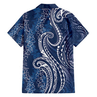 Polynesia Plumeria Lei Family Matching Tank Maxi Dress and Hawaiian Shirt Navy Blue Curves Motif LT7 - Polynesian Pride