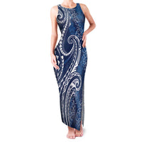 Polynesia Plumeria Lei Family Matching Tank Maxi Dress and Hawaiian Shirt Navy Blue Curves Motif LT7 Mom's Dress Navy Blue - Polynesian Pride
