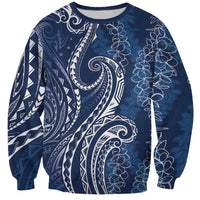 Polynesia Plumeria Lei Sweatshirt Navy Blue Curves Motif