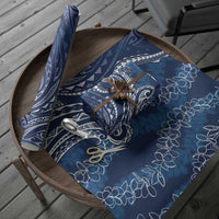 Polynesia Plumeria Lei Wrapping Paper Navy Blue Curves Motif