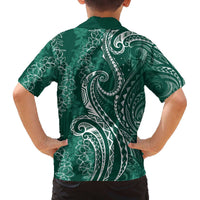 Polynesia Plumeria Lei Family Matching Off The Shoulder Long Sleeve Dress and Hawaiian Shirt Sage Green Curves Motif LT7 - Polynesian Pride